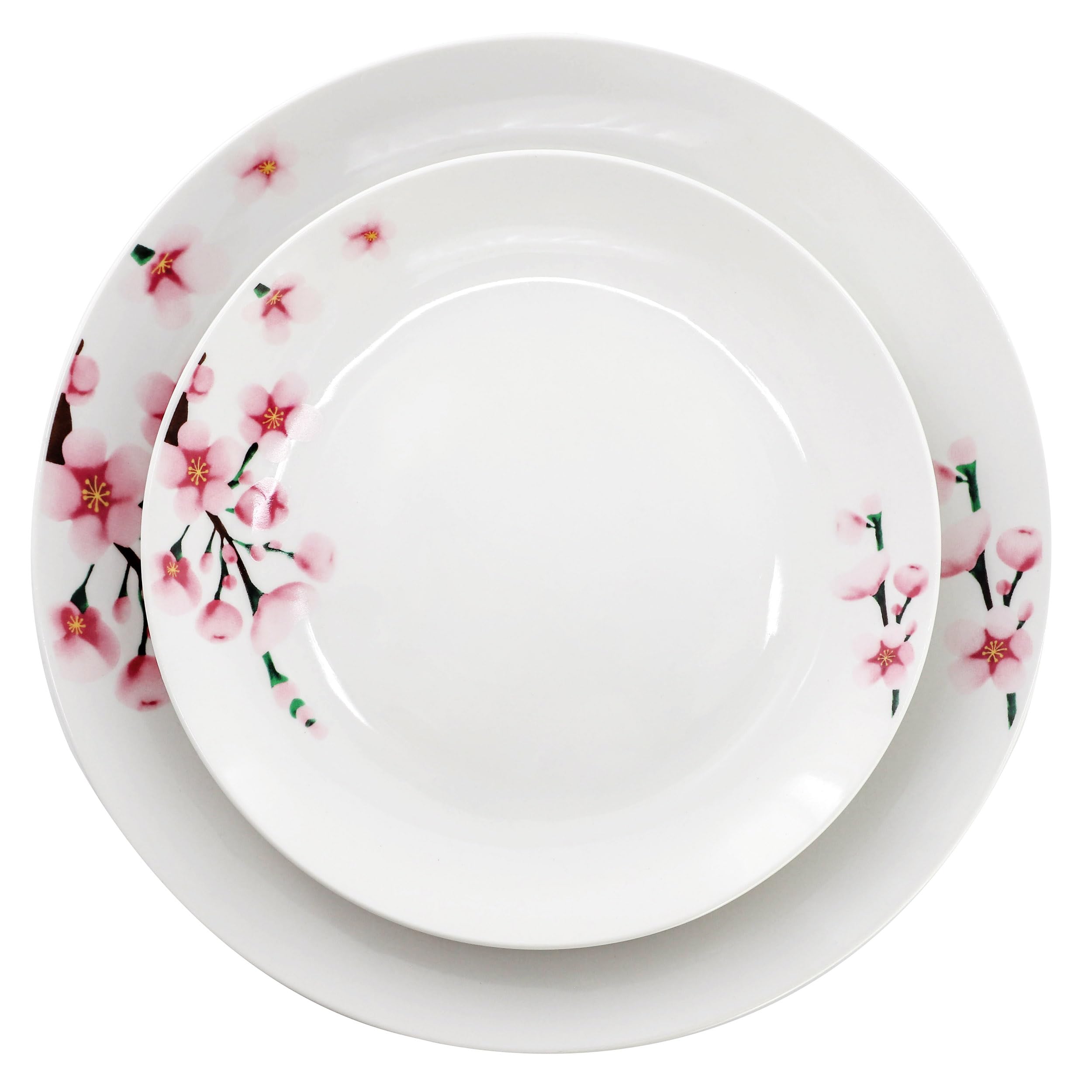 Elama Tamara 16-Piece Cherry Blossom Porcelain Dinnerware Set – White & Pink Service for 4