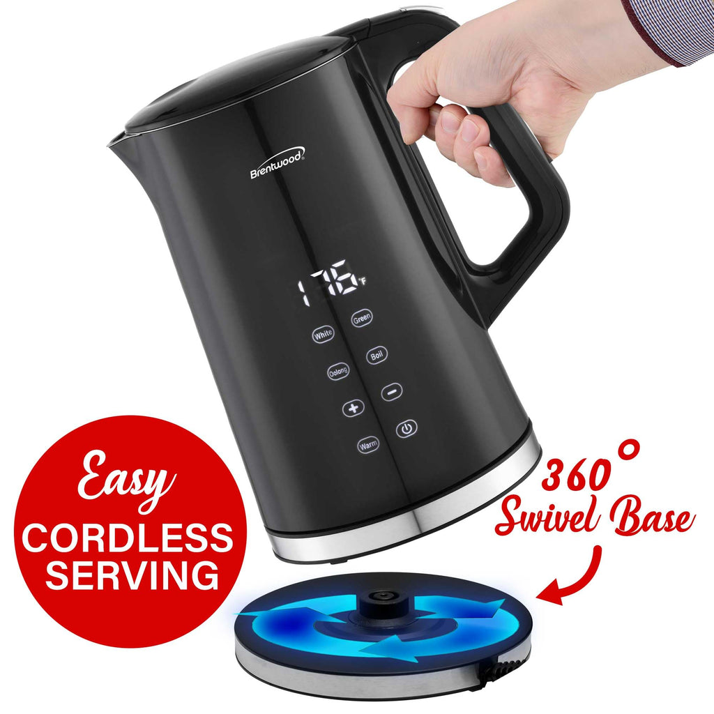 Brentwood KT-2015DBK 1.7L 1100W Digital Cool-Touch Electric Kettle - Black, 13 Temperature Settings