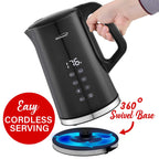 Brentwood KT-2015DBK 1.7L 1100W Digital Cool-Touch Electric Kettle - Black, 13 Temperature Settings