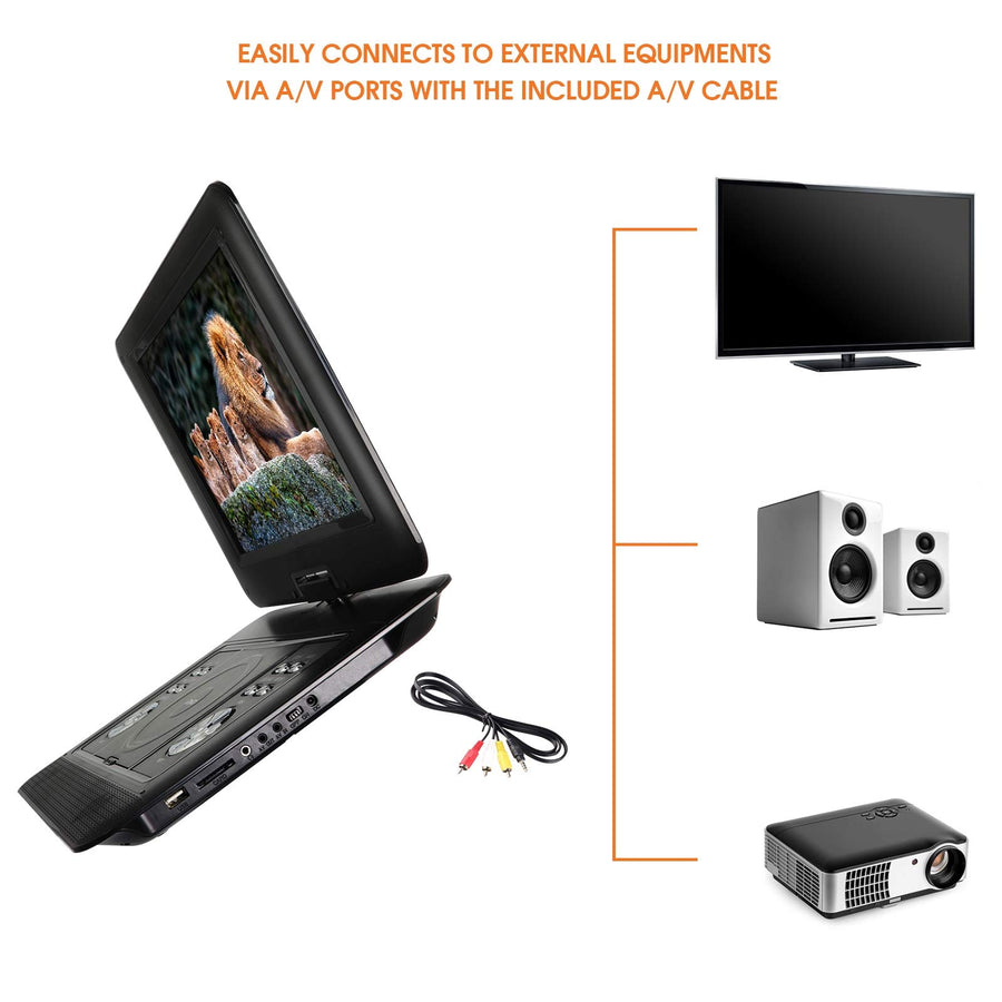 Trexonic 14.1 inch Portable DVD Player with Swivel TFT-LCD Screen, USB/SD/AV Inputs and Car Adapter