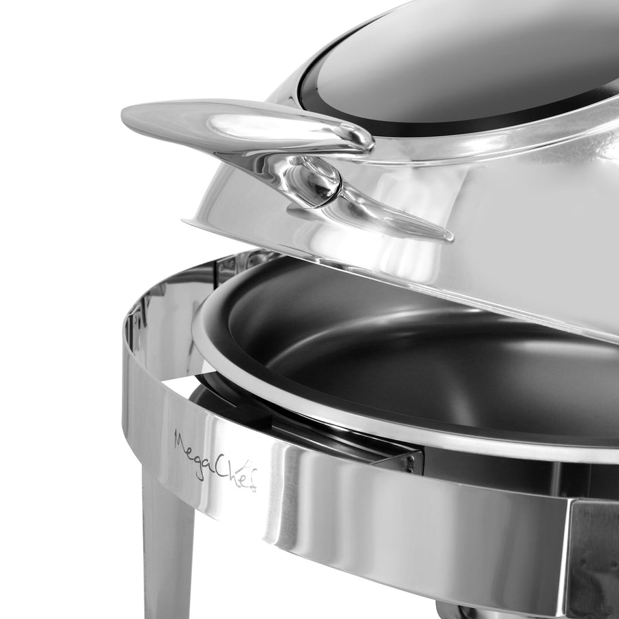 MegaChef MG-431101 6.3-Quart Round Stainless Steel Dome Roll-Top Chafing Dish with Window