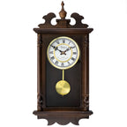 Bedford Clock Collection Leo 21" Chestnut Wood Chiming Pendulum Wall Clock – Quartz Westminster Chimes with Swinging Pendulum & Roman Numeral Dial