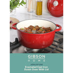 Gibson Home Addlestone 5-Quart Red Enameled Cast Iron Dutch Oven with Lid & Dual Handles – Oven Safe to 500°F, All-Stovetop Compatible, Self-Basting Lid
