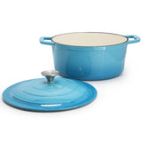 MegaChef Enameled Cast Iron Casserole with Self-Basting Lid, 5 Qt Round, 10.25 Inch, Blue