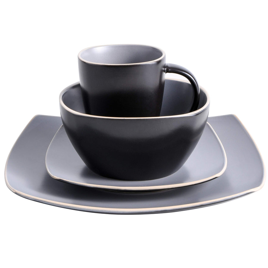 Gibson Elite Soho Lounge 16-Piece Square Stoneware Dinnerware Set, Service for 4, Matte Gray