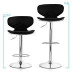 Elama Modern Slim Faux Leather Adjustable Bar Stool Set of 2 – Black with Chrome Swivel Base, Slanted Arm Rests, Contoured Back & 360° Counter / Bar Height Lift