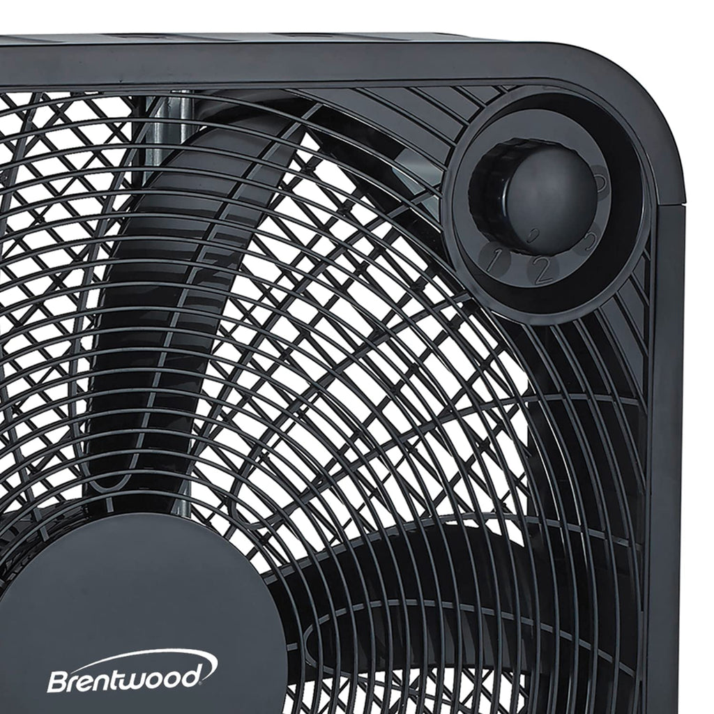 Brentwood Kool Zone F-20SB 20-Inch 3-Speed Box Fan - Black, 60W with Removable Front Grill, Carry Handle & Cord Storage