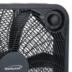 Brentwood Kool Zone F-20SB 20-Inch 3-Speed Box Fan - Black, 60W with Removable Front Grill, Carry Handle & Cord Storage