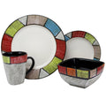 Elama Country Cottage 16-Piece Stoneware Dinnerware Set – Service for 4 with Colorful Trim Plates & Bowls, Microwave & Dishwasher Safe
