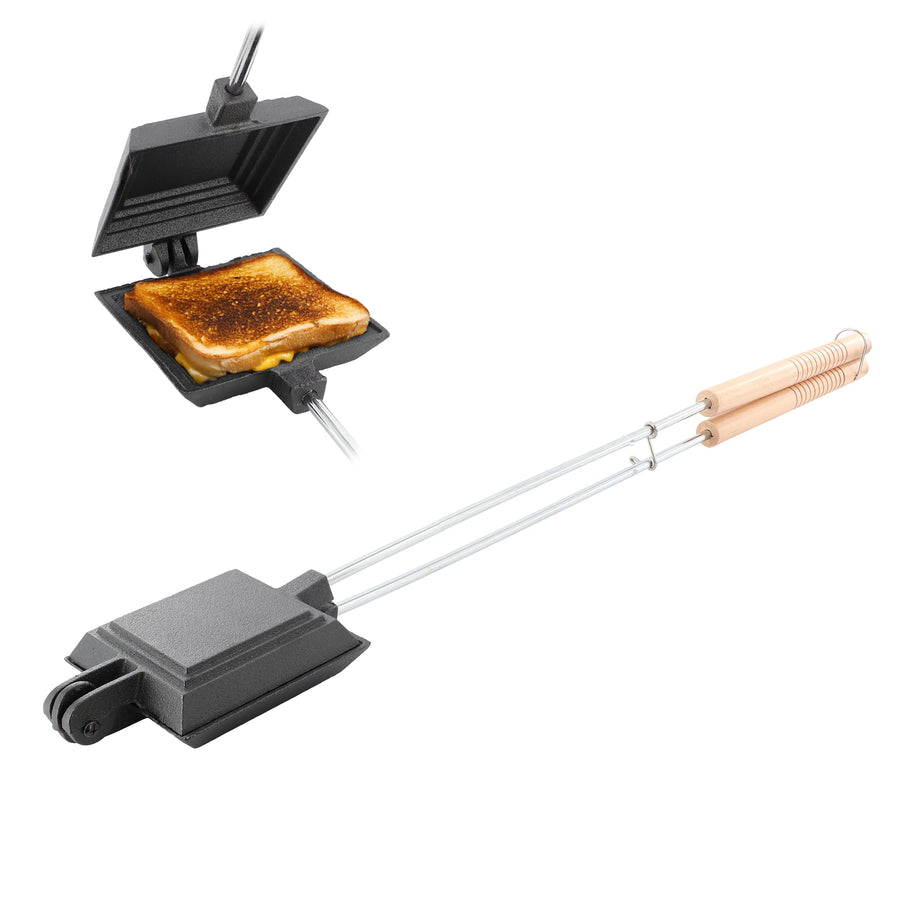 Megachef 4.3 Inch Cast Iron Pie Iron, Pre-Seasoned Campfire Sandwich and Pudgy Pie Maker