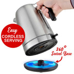 Brentwood KT-1792 1.7L 1500W Cordless Electric Stainless Steel Kettle
