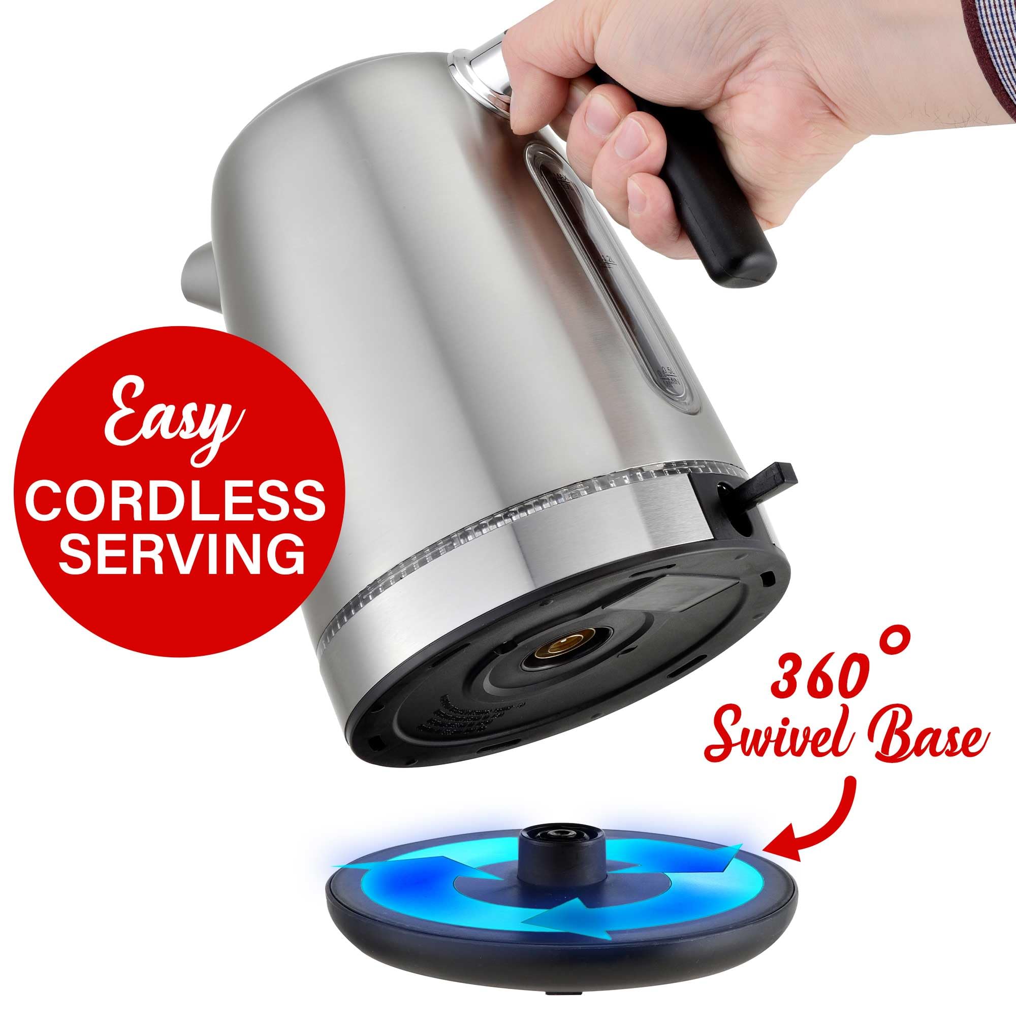 Brentwood KT-1792 1.7L 1500W Cordless Electric Stainless Steel Kettle