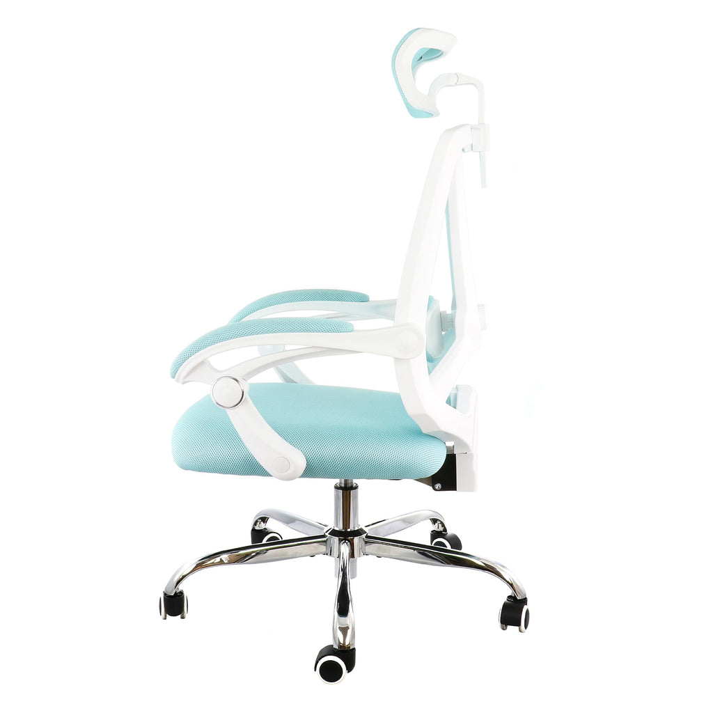 Elama Full-Back Mesh Adjustable Office Chair with Headrest – Blue & White Ergonomic Home Office, Lumbar Support, 360° Swivel