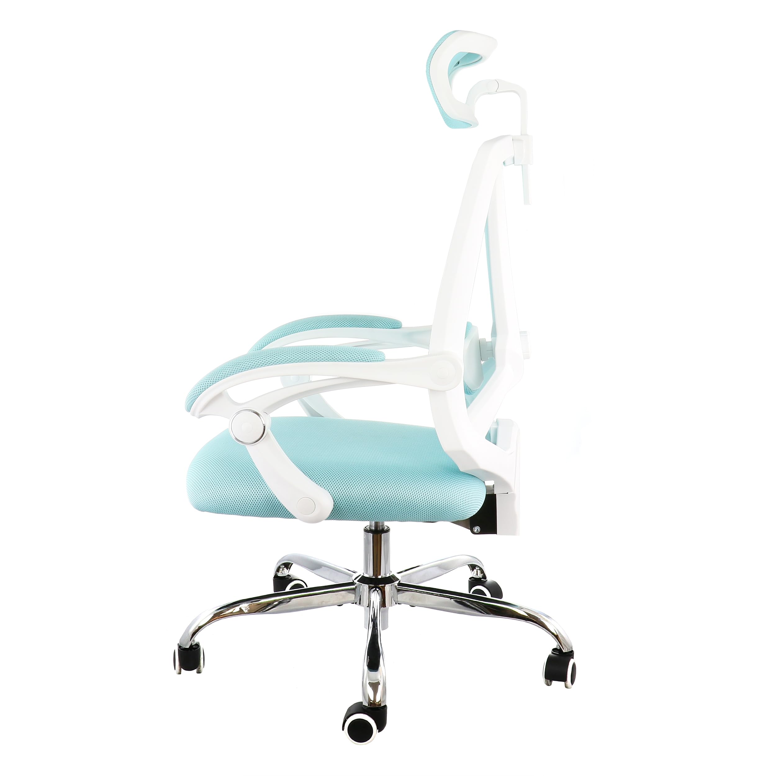 Elama Full-Back Mesh Adjustable Office Chair with Headrest – Blue & White Ergonomic Home Office, Lumbar Support, 360° Swivel
