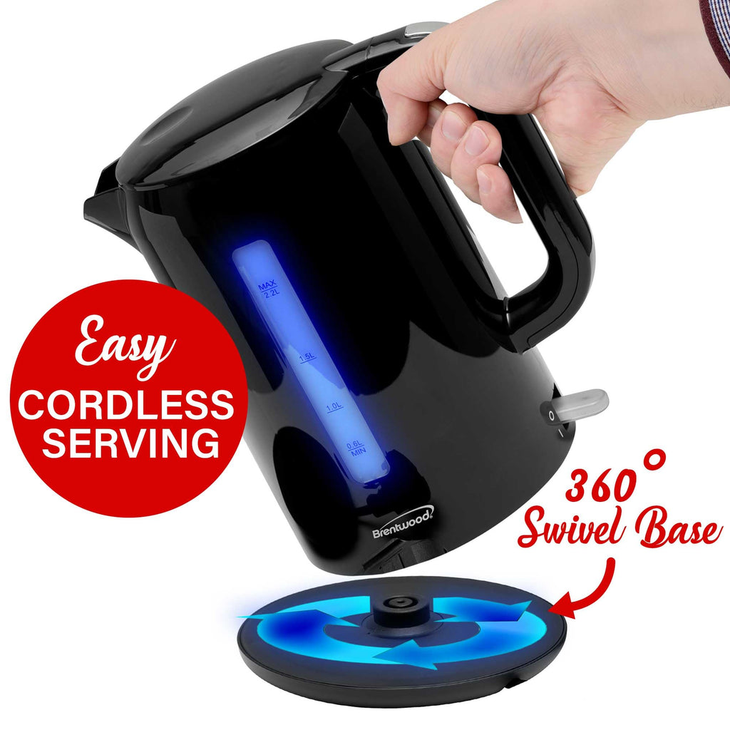Brentwood KT-1622BK 2.2 L Cordless Electric Kettle with Auto Shut-Off, Black