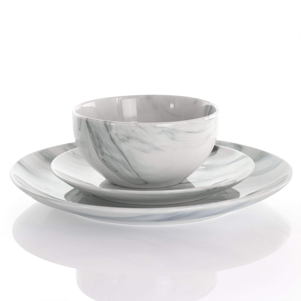 Elama Fine Marble 16-Piece Stoneware Dinnerware Set – Black & White Service for 4