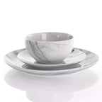 Elama Fine Marble 16-Piece Stoneware Dinnerware Set – Black & White Service for 4
