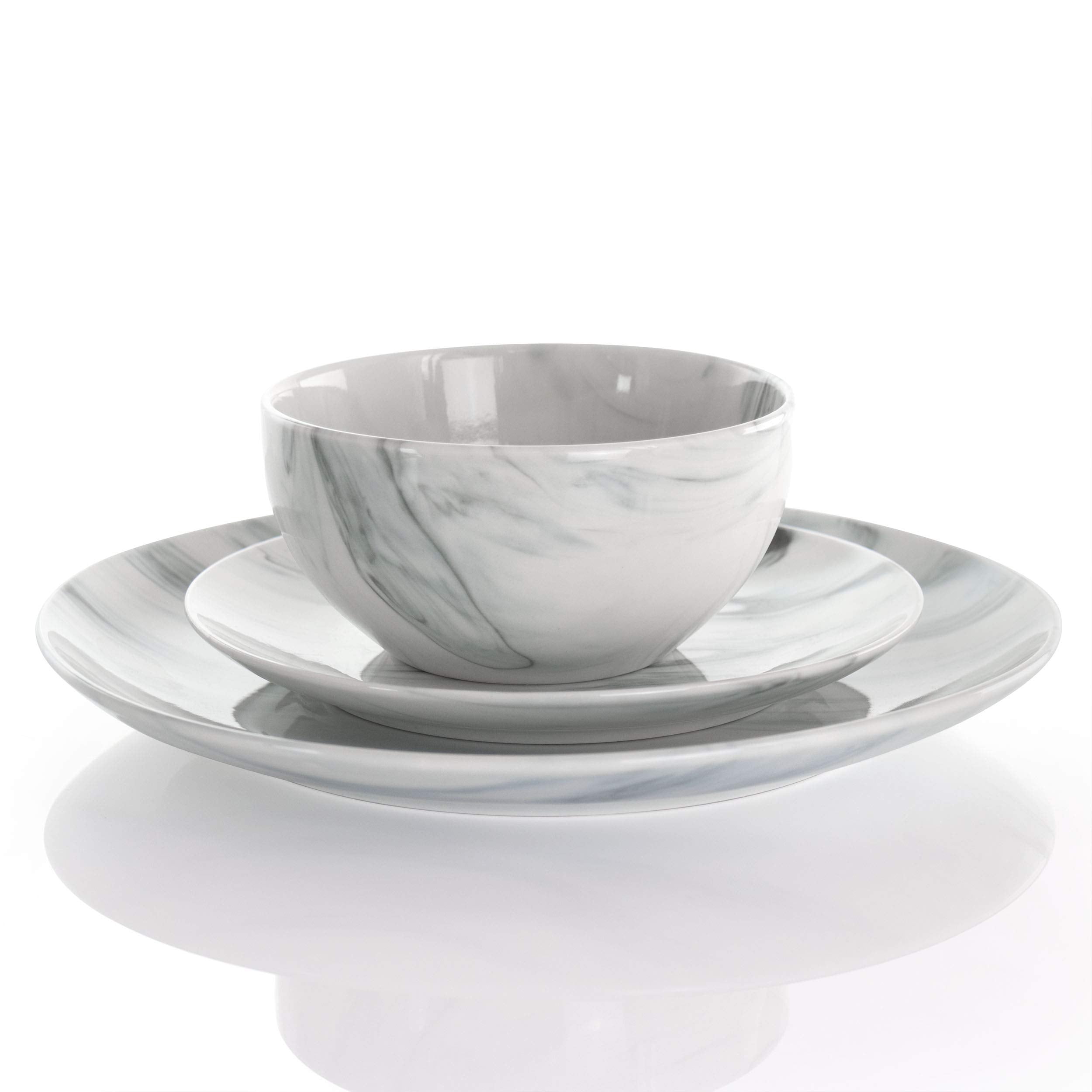 Elama Fine Marble 16-Piece Stoneware Dinnerware Set – Black & White Service for 4