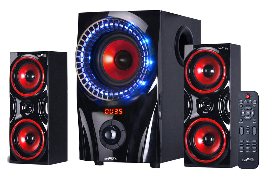 beFree Sound BFS-99X 2.1 Channel Bluetooth Speaker System, Red