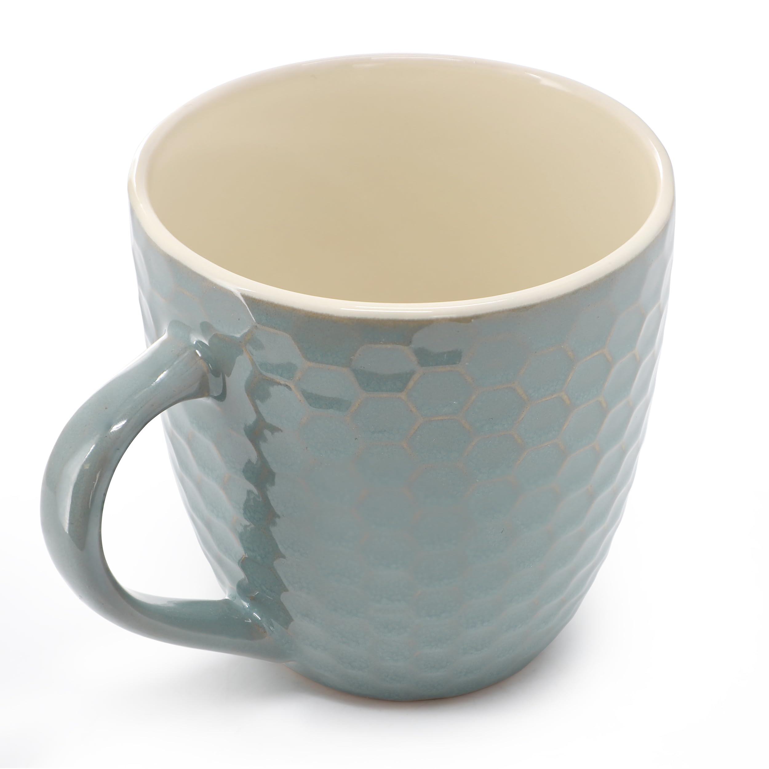 Elama Honeycomb 6-Piece 15 oz Stoneware Mug Set - Assorted White, Purple & Taupe with Embossed Honeycomb Texture