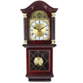 Bedford Clock Collection 26" Antique Mahogany Cherry Oak Chiming Wall Clock – Quartz Movement with Swinging Pendulum & Roman Numeral Dial