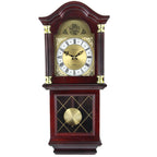 Bedford Clock Collection 26" Antique Mahogany Cherry Oak Chiming Wall Clock – Quartz Movement with Swinging Pendulum & Roman Numeral Dial