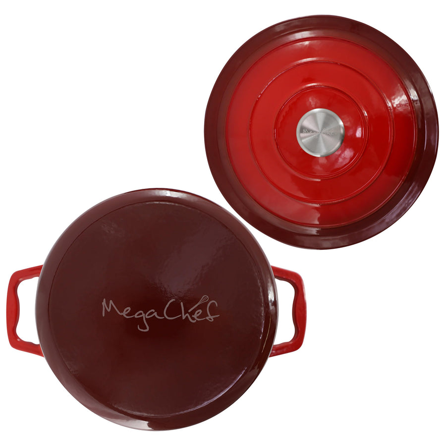 MegaChef 5-Quart Enameled Cast Iron Casserole with Lid, Red