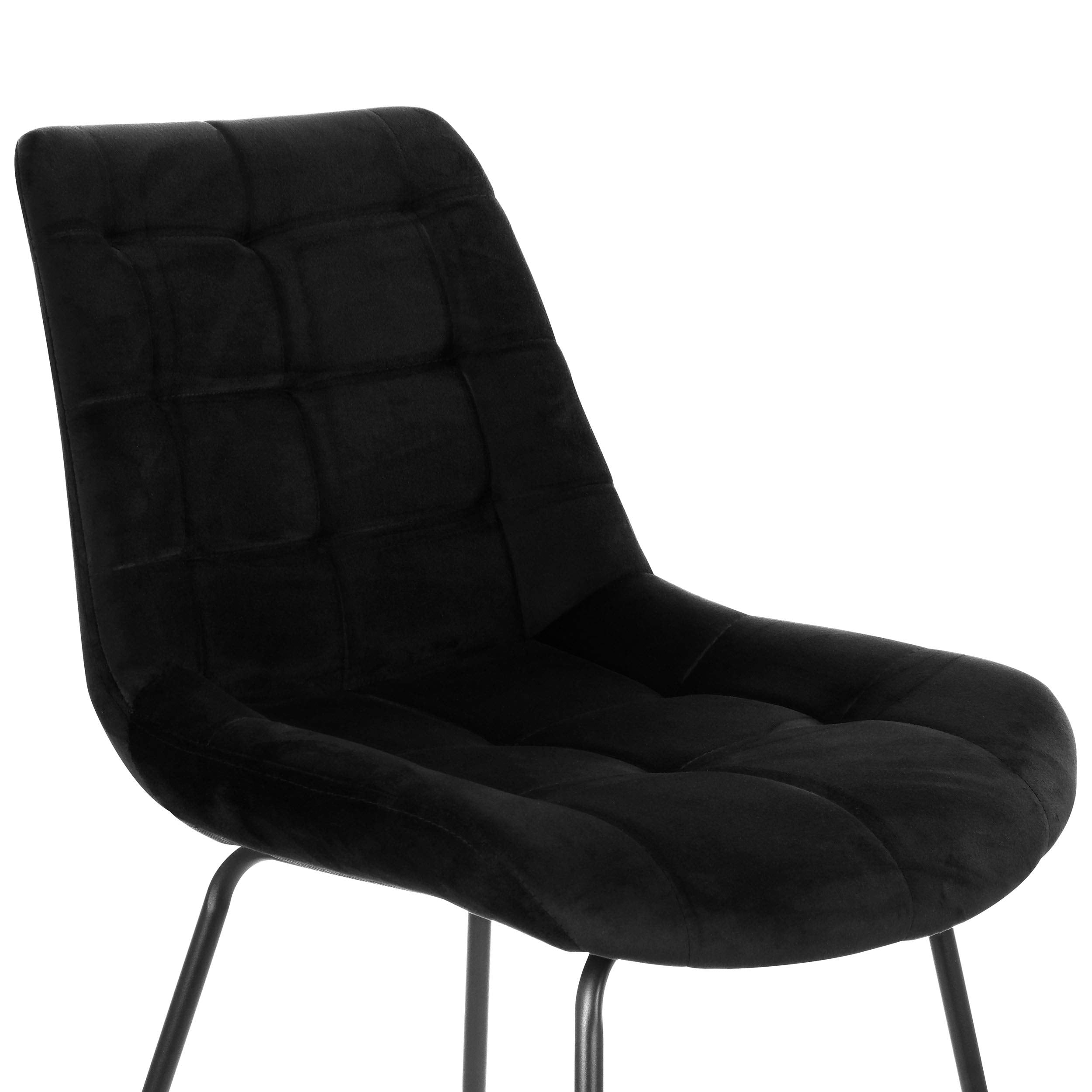 Elama Tufted Chair Set of 2 – Black Flannelette with Metal Legs