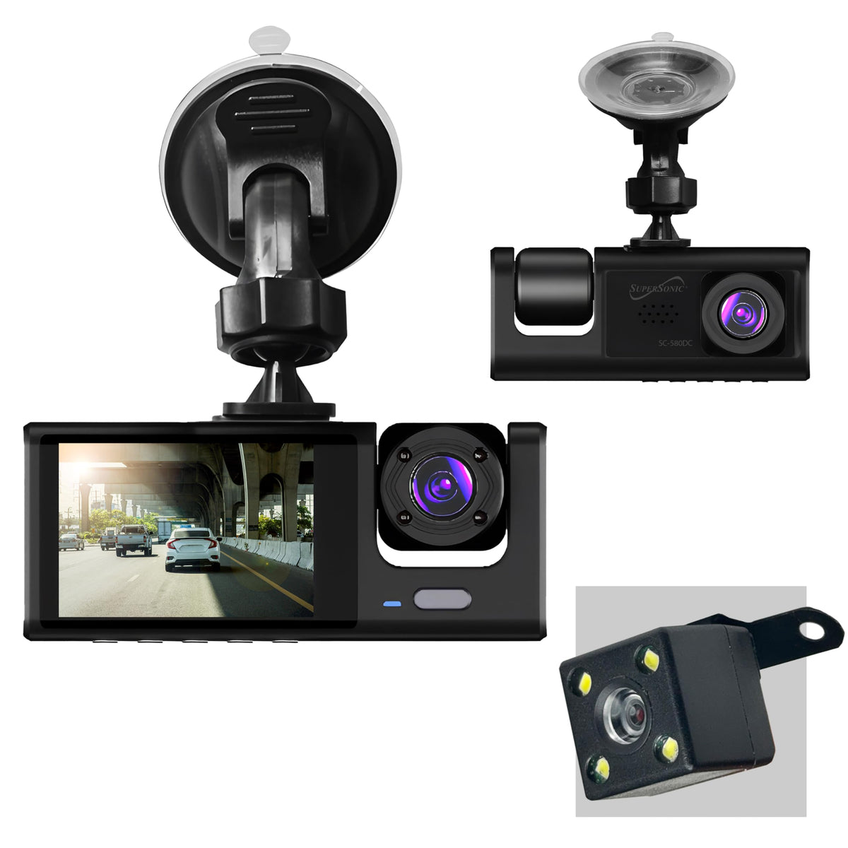 SuperSonic RoadEYE Pro SC-580DC 1080p Dash Cam with Rear Camera - 120-Degree Lens, G-Sensor, Loop Recording, Night Mode