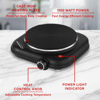 Brentwood TS-331BK 1100W Single Cast Iron Burner Hot Plate - Black, 6.5-Inch Plate with Temperature Control, Works with Any Cookware