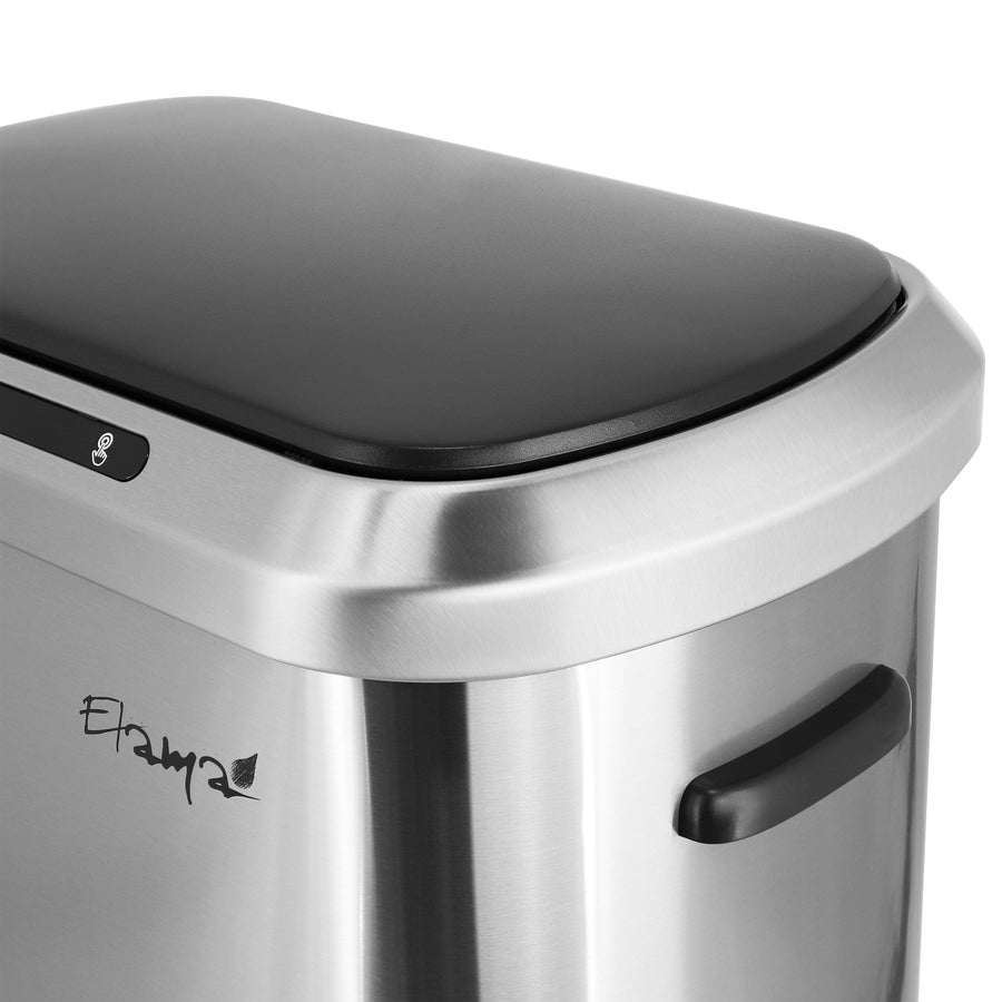 Elama ELM-U8-50L 13 Gallon Automatic Infrared Sensor Trash Can, Hands-Free Lid, Brushed Silver with Black Top