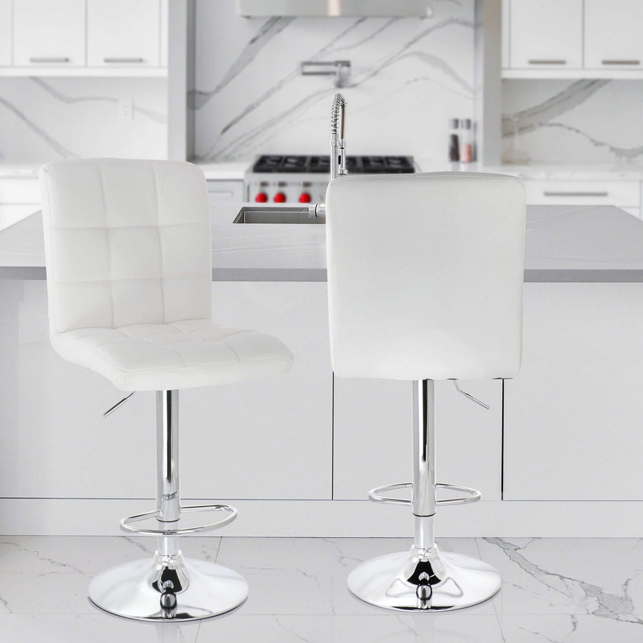 Elama ELM02-708WHT Square Tufted Faux Leather Swivel Bar Stools, White, Set of 2