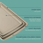 Gibson Home Lyneham 3-Piece Carbon Steel Nonstick Cookie Sheet Set – Champagne Gold, Warp-Resistant, Oven Safe to 410 Degrees