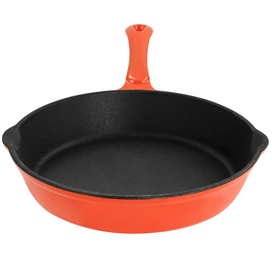 MegaChef Enameled 8-Inch Pre-Seasoned Cast Iron Frying Pan, Orange