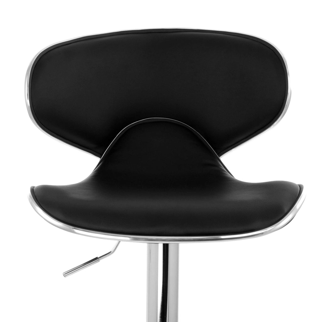 Elama Modern Slim Faux Leather Adjustable Bar Stool Set of 2 – Black with Chrome Swivel Base, Slanted Arm Rests, Contoured Back & 360° Counter / Bar Height Lift