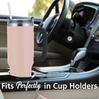 Brentwood GeoJug CMB-1200PK 40 oz Insulated Stainless Steel Tumbler with Handle, Lid and Straw - Pink