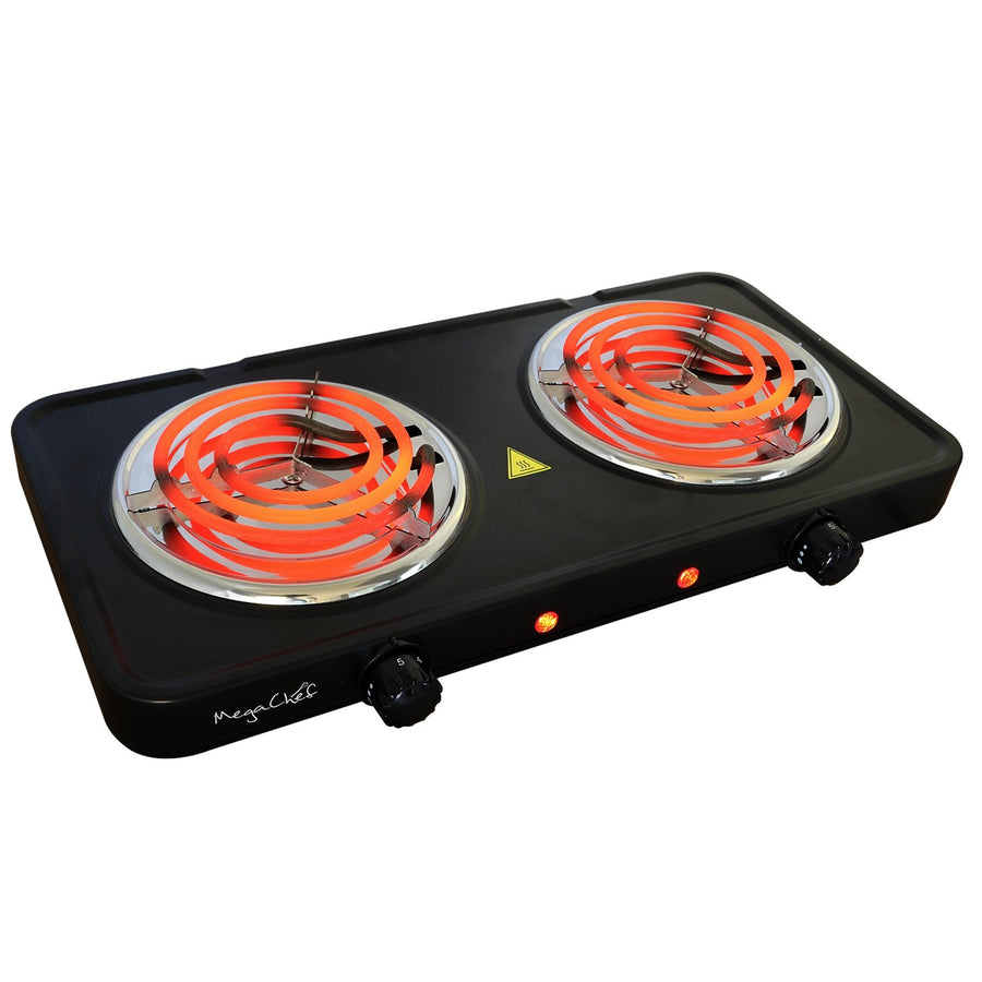 MegaChef MC-2012A-B 1700W Dual Coil Burner Portable Electric Cooktop, Matte Black