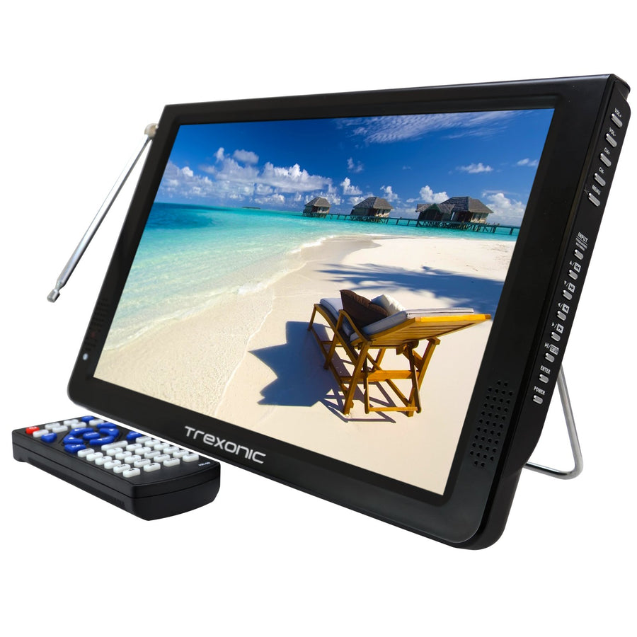 Trexonic Portable Rechargeable Widescreen 12 Inch LED TV with HDMI, SD, USB, VGA, AV In/Out and Built-in Digital Tuner