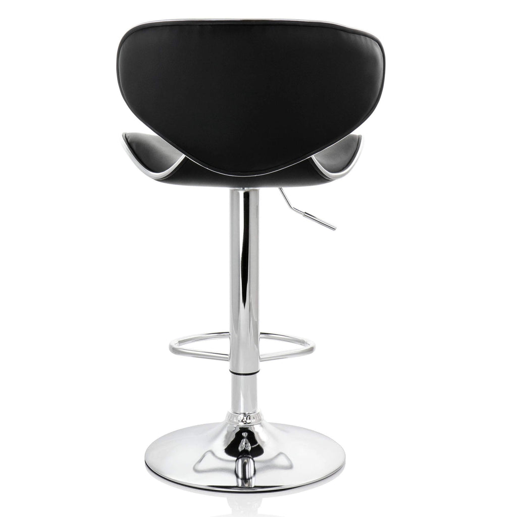 Elama Modern Slim Faux Leather Adjustable Bar Stool Set of 2 – Black with Chrome Swivel Base, Slanted Arm Rests, Contoured Back & 360° Counter / Bar Height Lift