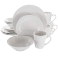 Elama Marshall 16-Piece Porcelain Dinnerware Set in White – Service for 4, Coupe Plates & Bowls, Microwave & Dishwasher Safe