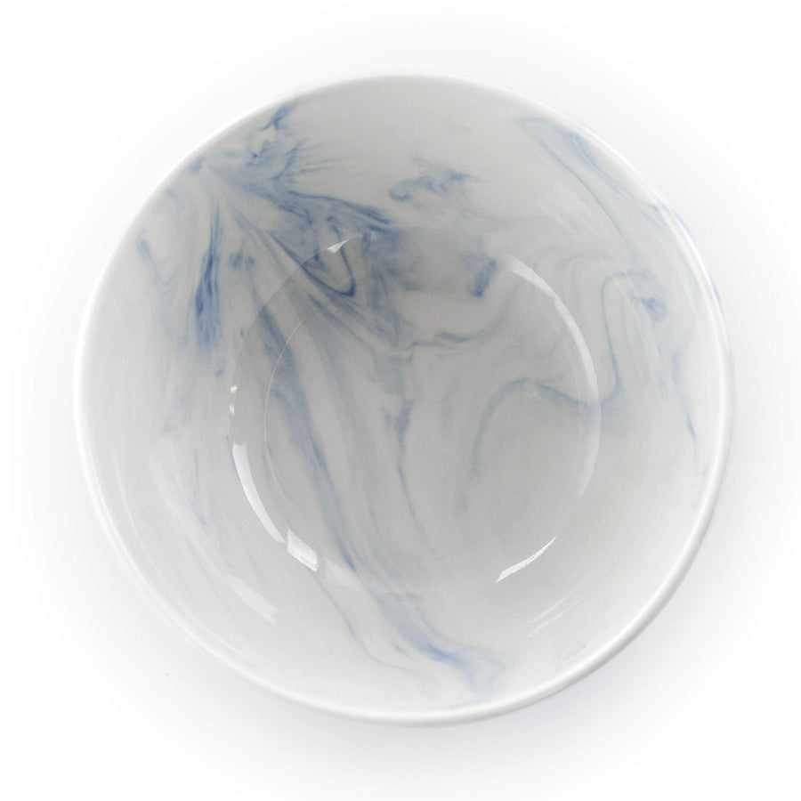 Marble Stoneware Dinnerware Set for 4, 16 Piece with Mugs, Glossy Blue and White, Elama Fine Marble