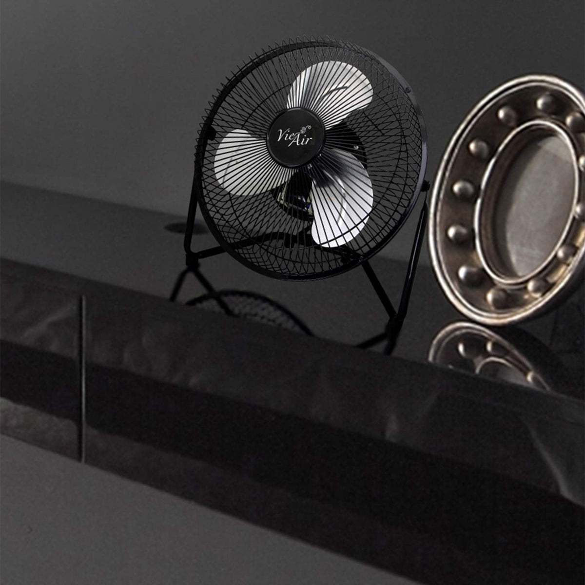 Vie Air VA-9N 9 Inch High Velocity Tilting 3-Speed Metal Floor Fan, Black
