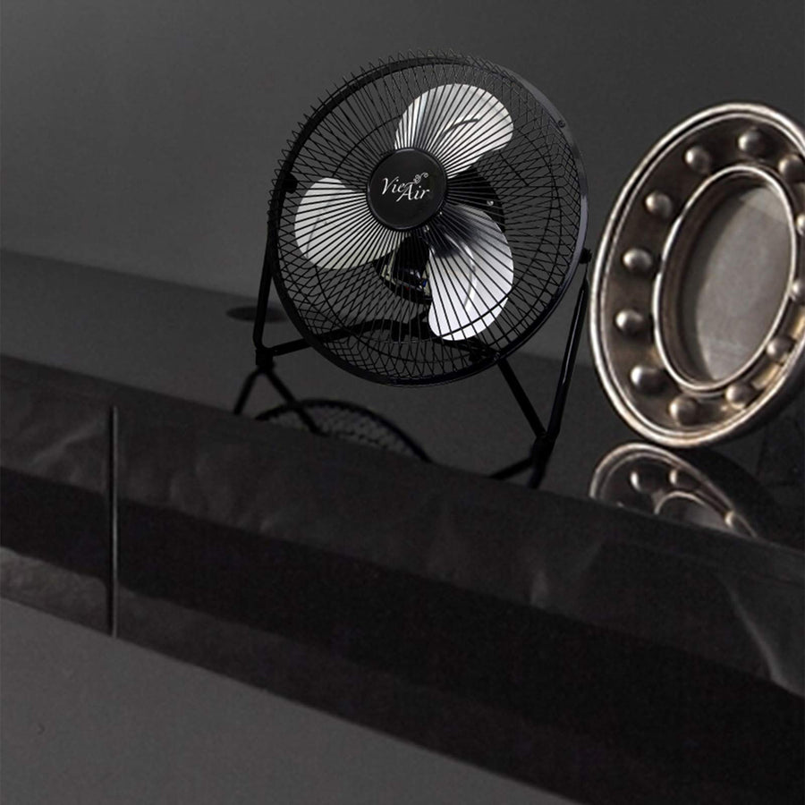 Vie Air VA-9N 9 Inch High Velocity Tilting 3-Speed Metal Floor Fan, Black