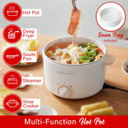 Brentwood HPS-3302W 3 Liter Multi-Function Electric Hot Pot Cooker - White, Ceramic Non-Stick with Stainless Steel Steamer Tray