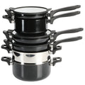 Kenmore Elite Grayson 9-Piece Stackable Platinum Nonstick Forged Aluminum Cookware Set – Induction-Ready Pots & Pans with Tempered Glass Lids & Stainless Steamer (Black)