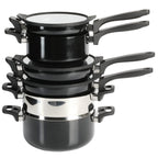 Kenmore Elite Grayson 9-Piece Stackable Platinum Nonstick Forged Aluminum Cookware Set – Induction-Ready Pots & Pans with Tempered Glass Lids & Stainless Steamer (Black)