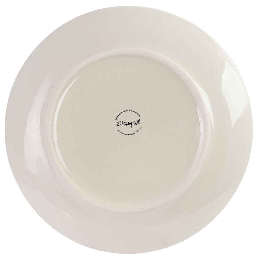Underside of an Elama Mason stoneware dinner plate with backstamp
