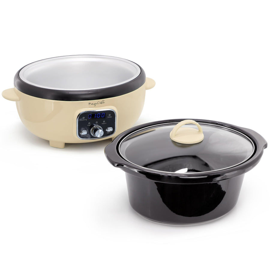 Digital Slow Cooker, 3.7 Qt Oval with High, Low and Warm Settings, Cream, by MegaChef
