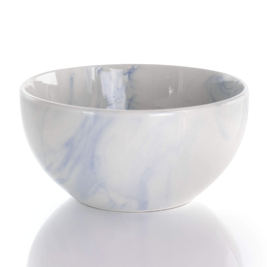 Marble Stoneware Dinnerware Set for 4, 16 Piece with Mugs, Glossy Blue and White, Elama Fine Marble