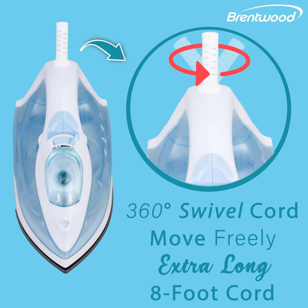 Brentwood 1200-Watt Lightweight Nonstick Steam Iron with 8-Foot Cord, White